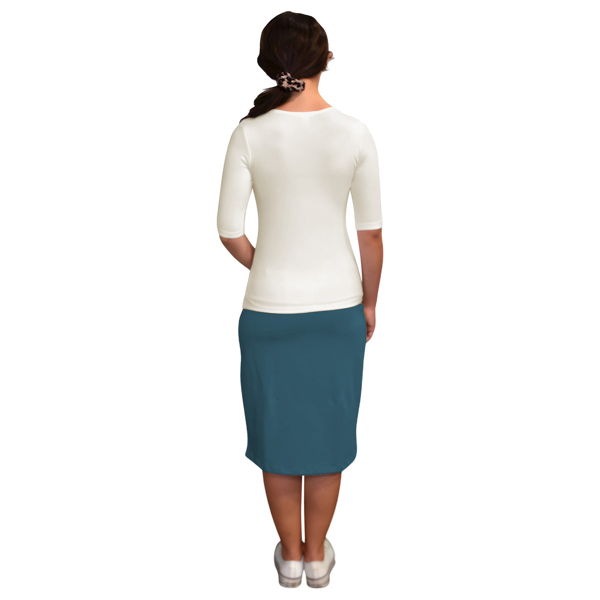 Women's and Plus Size Fitted Layering Shell - Modest Round Neck with Elbow Sleeves