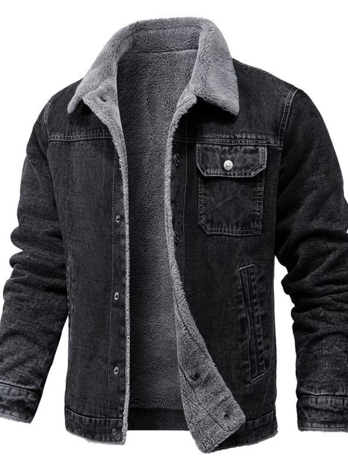 Men's Plus Size Button Up Sherpa Lined Denim Jacket
