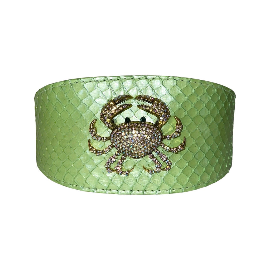 Sea Anemone Pearl Green Snake Wide Style Collar With Rhinestone Crab Accessory