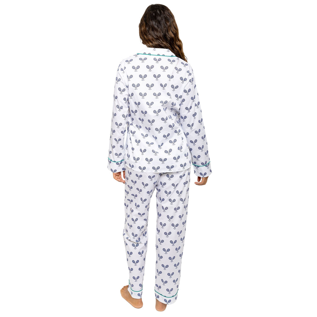 Women's Tennis Navy Long PJ Set - Organic Cotton Poplin