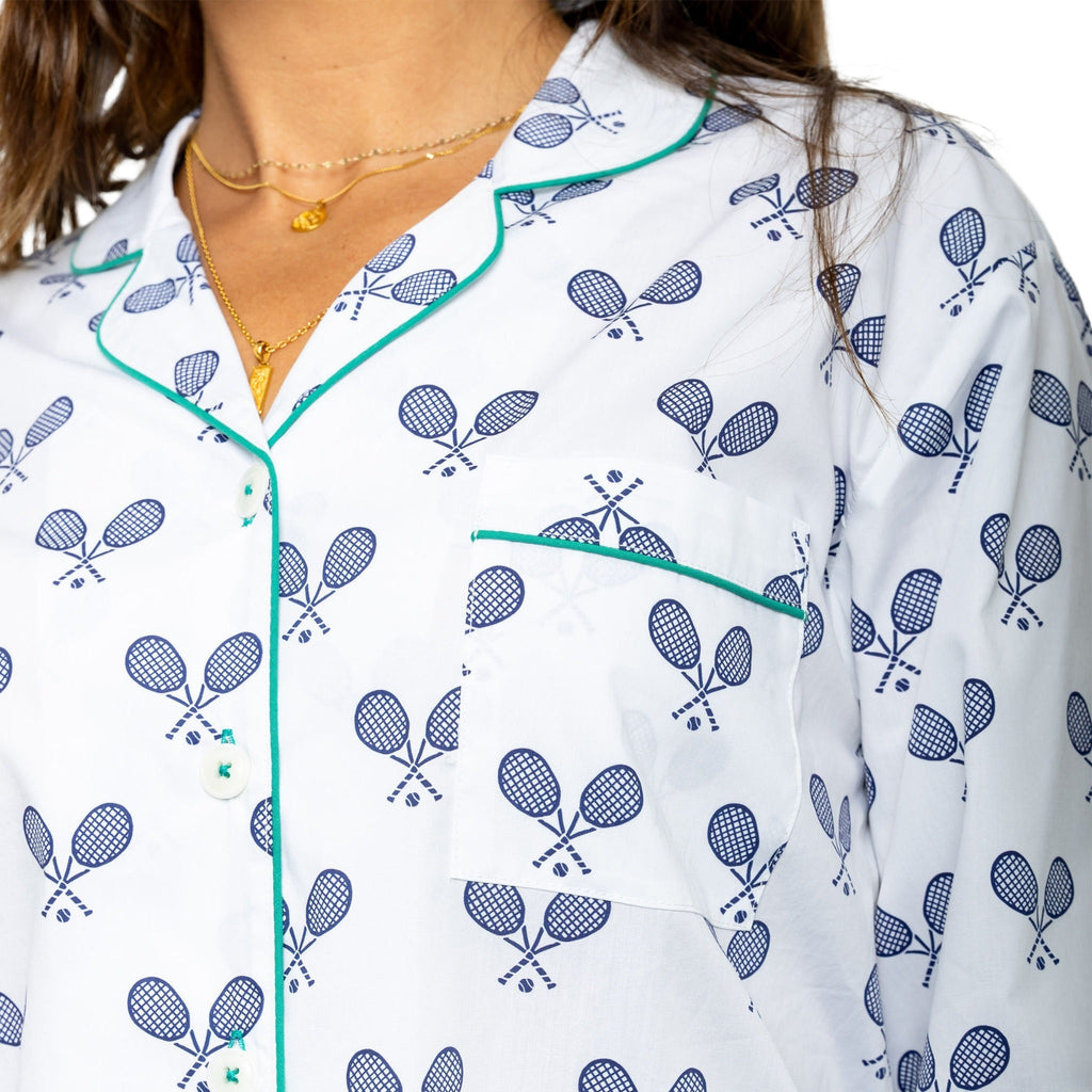 Women's Tennis Navy Long PJ Set - Organic Cotton Poplin