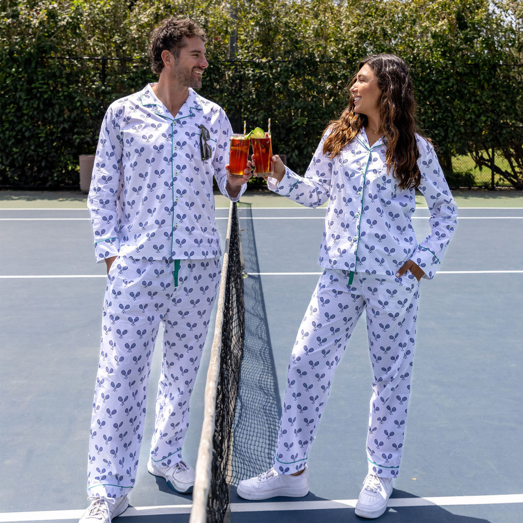 Women's Tennis Navy Long PJ Set - Organic Cotton Poplin