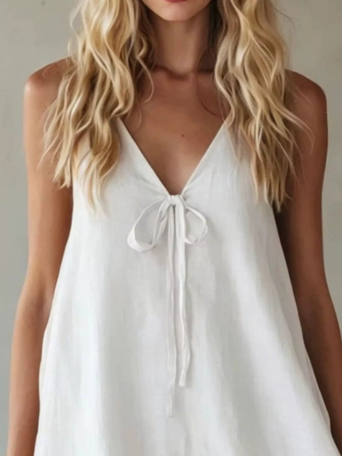V-Neck Tie Front Ruffle Hem Mini Dress